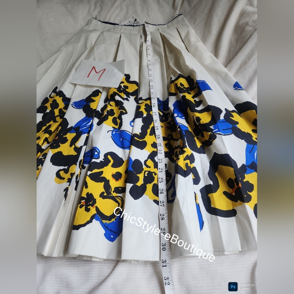 Zara Printed Pleated Midi Skirt Zw Collection Ecru/floral Blue Yellow BNWT - Picture 13 of 16